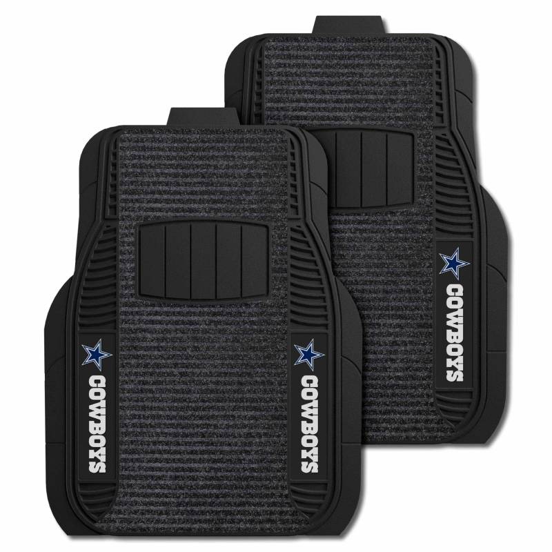FANMATS 13497 Dallas Cowboys 2-teiliges Deluxe-Automatten-Set, Vinyl-Besatz und farbiges Team-Logo, Doppelripp anthrazit, zuschneidbare Kanten von FANMATS