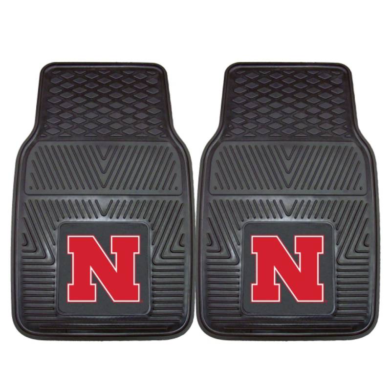 FANMATS 8871 Nebraska Cornhuskers 2-teiliges strapazierfähiges Vinyl-Automatten-Set, Vorderreihe Fußmatten, Allwetterschutz, universelle Passform, tiefes Resevoir-Design – N Primär-Logo, schwarz von FANMATS