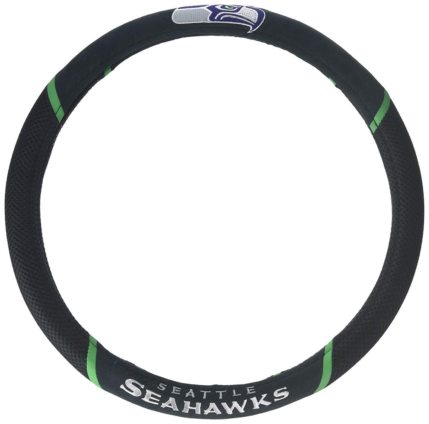 FANMATS NFL – Seattle Seahawks bestickter Lenkradbezug, schwarz, universal, 38,1 cm Durchmesser von FANMATS