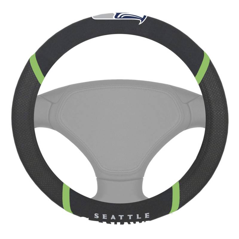 FANMATS NFL – Seattle Seahawks bestickter Lenkradbezug, schwarz, universal, 38,1 cm Durchmesser von FANMATS