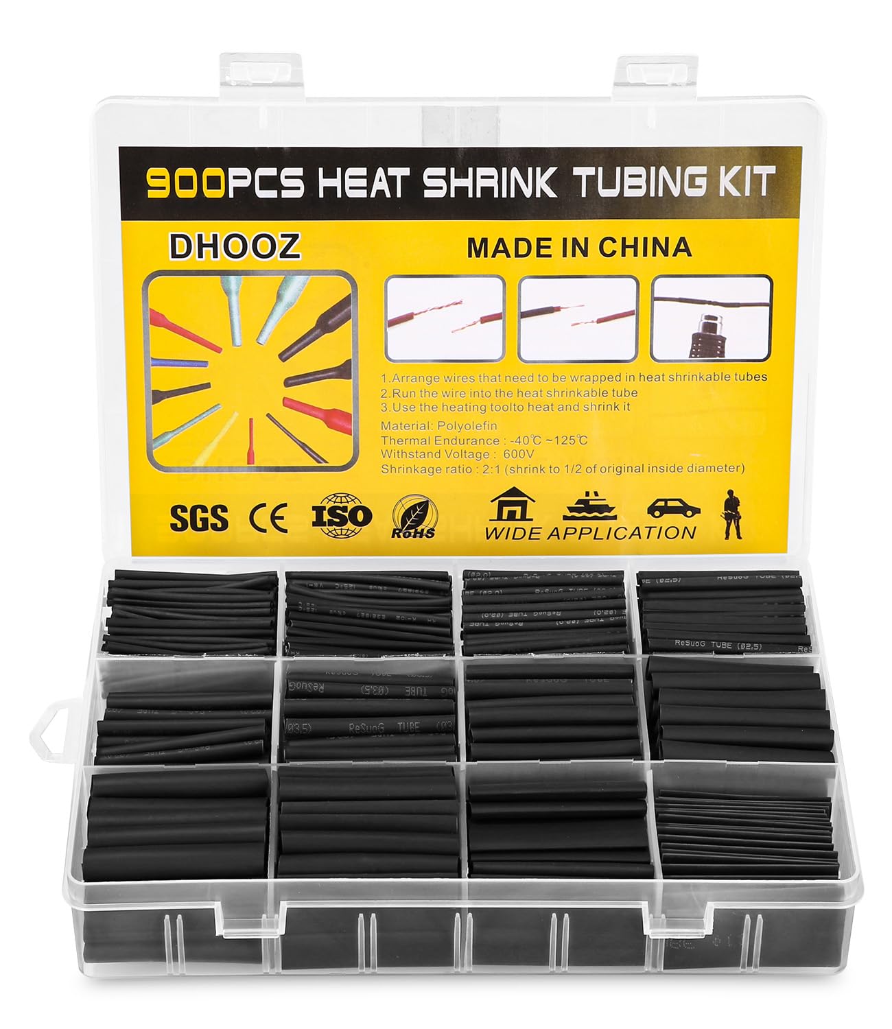 FAOKZE 900 Stück Schrumpfschlauch Set,Schrumpfschlauch Sortiment Schwarz,2: 1 Schrumpfschlauch,Schrumpfverbinder Wasserdicht,mit 12 Verschiedene Größen,für Elektrische Isolierung, Kabel Reparaturen FAOKZE 900 Stück Schrumpfschlauch Set,Schrumpfschlauch Sortiment Schwarz,2: 1 Schrumpfschlauch,Schrumpfverbinder Wasserdicht,mit 12 Verschiedene Größen,für Elektrische Isolierung, Kabel Reparaturen von FAOKZE