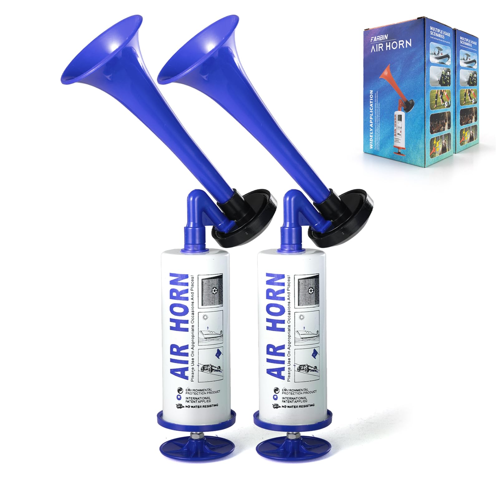 FARBIN Persönliche Sicherheit Horn Marine und Sport Pumpe Air Horn, lauter Ton Handheld Signal Boot Horns, Alarm für Bootfahren, Sportereignisse, Parteien, Camping Airhorn (Blue Handhorn 2pcs) von FARBIN