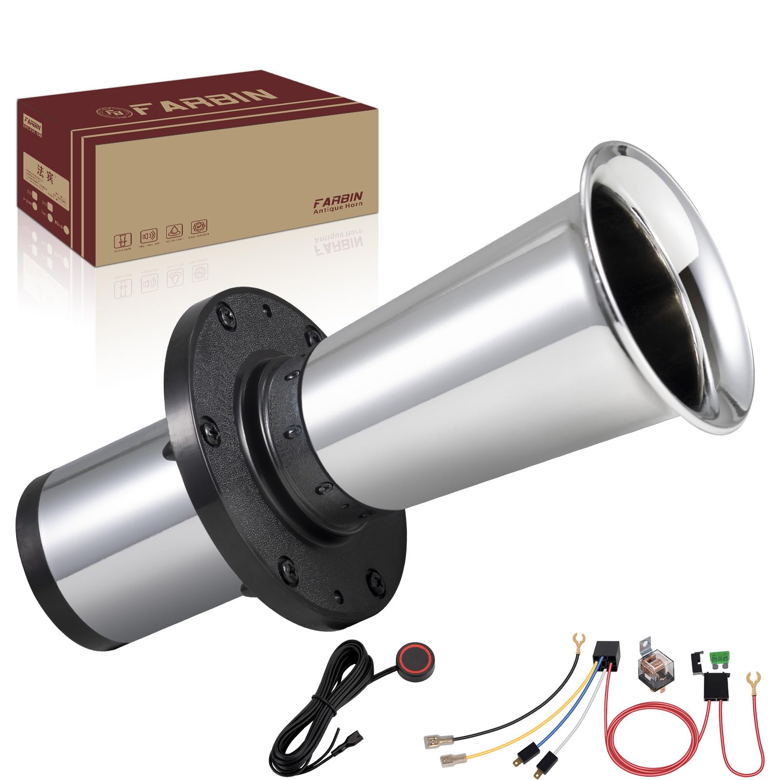 Oldtimer Hupe 12V Ahooga Hupe für Auto LKW Retro Hupen Antik Signalhorn Fanfare Horn Alte Oldtimer Horn Metall 130db Air Horns für Auto Motorrad Antik Vintage Classic Old Car FARBIN von FARBIN
