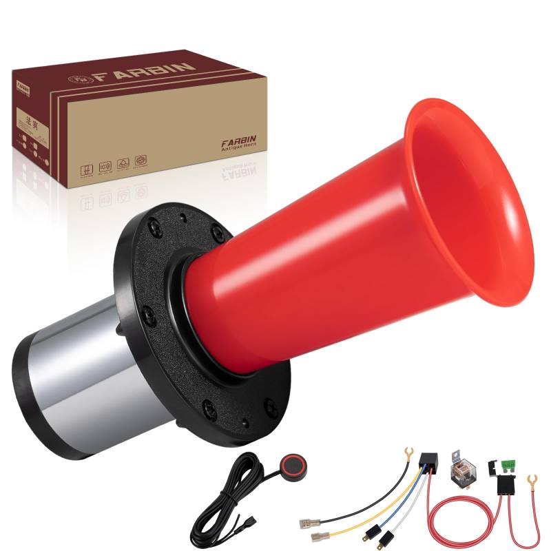 FARBIN Retro Hupe Antik Signalhorn Ahooga Hupe für Auto LKW alte Oldtimer Hupen Old Style Car Horn 12V 130db Klassisch Vintage Metall Rot Hupen mit Knopf von FARBIN