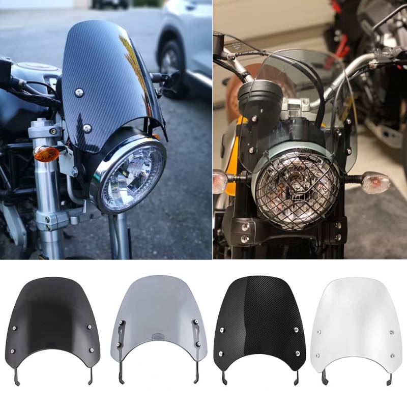 Motorrad Flyscreen Windschutzscheibe Luftstrom Windabweiser für Ducati Scrambler 400 800 803 Street Classic Icon Mach Sixty2 Full Throttle Desert Sled 2015-2020 2019 2018 (Leichte Rauchfarbe) von FATExpress