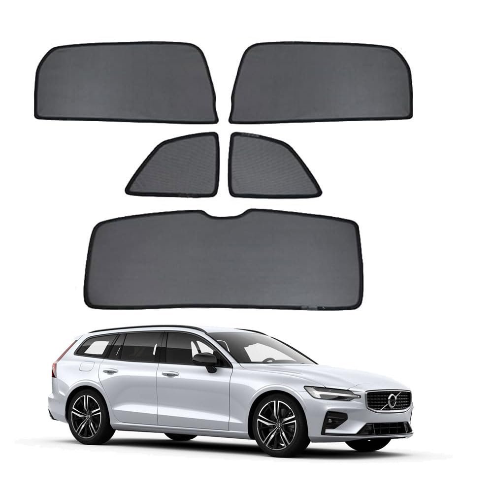 Sonnenschutz für Seitenscheiben Auto Magnetisch Vorhang für Volvo V60 II 2019-2023 UV Schutz Fenster Sonnenblende Zubehör für Baby Kinder Haustiere Schwarz,5pcs von FAXIULAN
