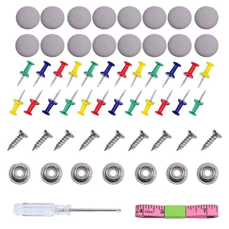 65 Stück Auto Dach Nieten, KFZ Reparatur Nieten, Auto Reparatur Nieten Set, Auto Dachhimmel Reparatur Knopf, Auto Dachhimmel Reparatur, Dachhimmel, mit Stecknadeln Schraubendreher Maßband (Grau) von FBDSUFH