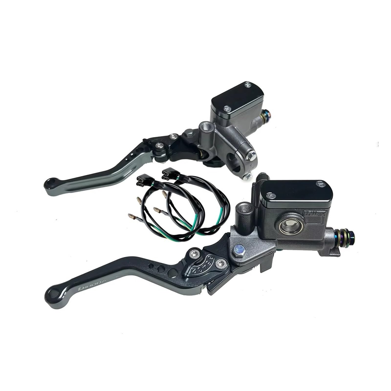 Kupplungsarmatur Für Die Meisten Motorräder 1 Paar Hebel Verstellbarer Griff Hydraulische Kupplung Bremspumpe Kolben 14 Mm Hauptzylinder Geeignet Kupplungshebel(Titanium 1 Pair) von FCAPCBMUKW