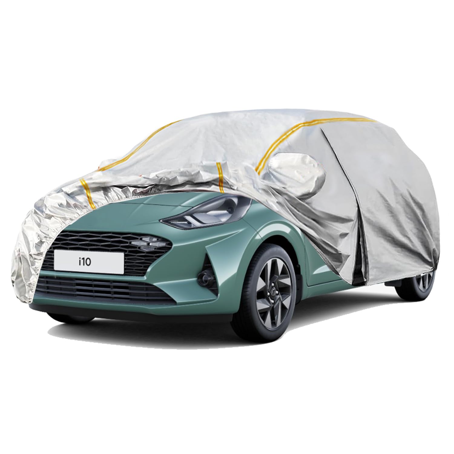 Autoabdeckung für Hyundai i10(2012-2022) Auto Abdeckplane Wasserdicht,All Weather Outdoor Winddicht schneefest UV-Schutz mit reflektierendem Streifen Autoabdeckung von FCFEWLSDE
