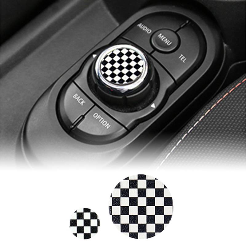 FDAIUN 2Stück Leder Auto Aufkleber Multimedia Knopf Abdeckung Knopfabdeckung Trim Cover Abdeckung Kompatibel mit BMW mini F series F54 F55 F56 F57 Interieur Zubehör (Schwarz Weiß) von FDAIUN