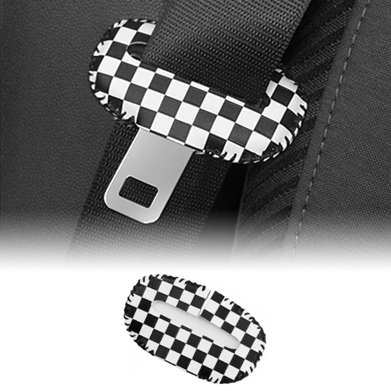 FDAIUN Leder Sicherheitsgurt-Clip Steckerschutz für Mini cooper F54 F55 F56 F57 F60 R55 R56 R60 R61 Sicherheitsgurtversteller automatischer Schultergurt Positionierer Zubehör (Schwarz-weißes Karo S) von FDAIUN