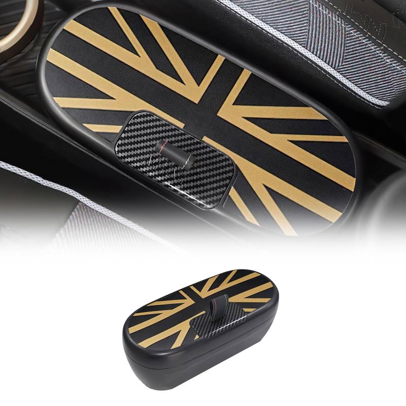 FDAIUN Mittelkonsole Aufbewahrungsbox Armlehne Organizer Tray für Mini Cooper Aceman J01 J05 2024 2025 Automatikgetriebe Zubehör Ablagefach in der Mittelkonsole Mini Zubehör (Schwarz Gold) von FDAIUN