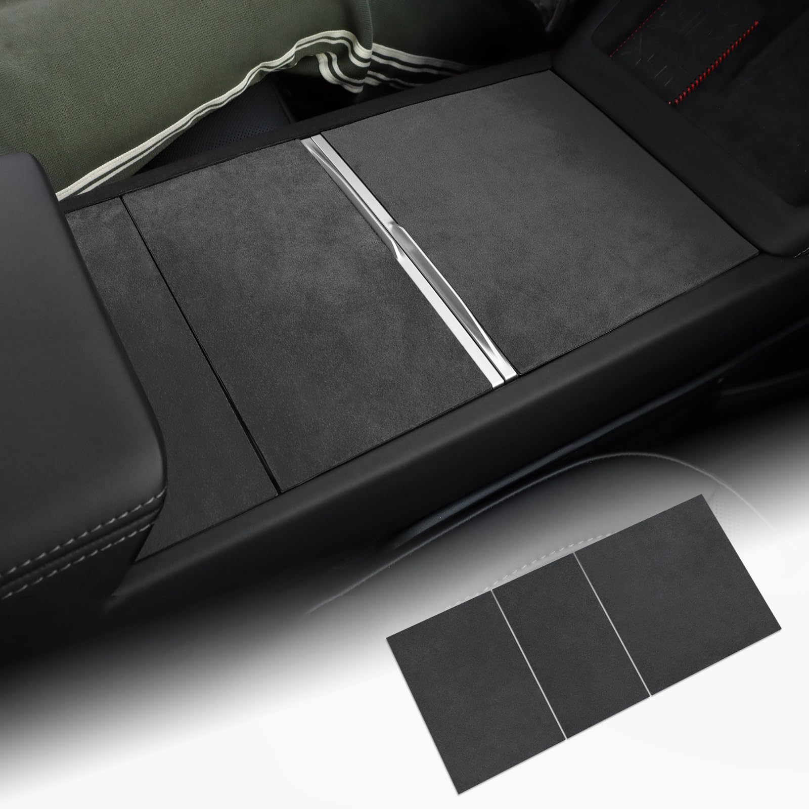 FDAIUN Mittelkonsole Wrap Kit für Tesla Model 3 2024 Zubehör Alcantarn Armlehne Dekorative Aufkleber Protektor Konsolenabdeckung 3Stücks (Schwarz) von FDAIUN