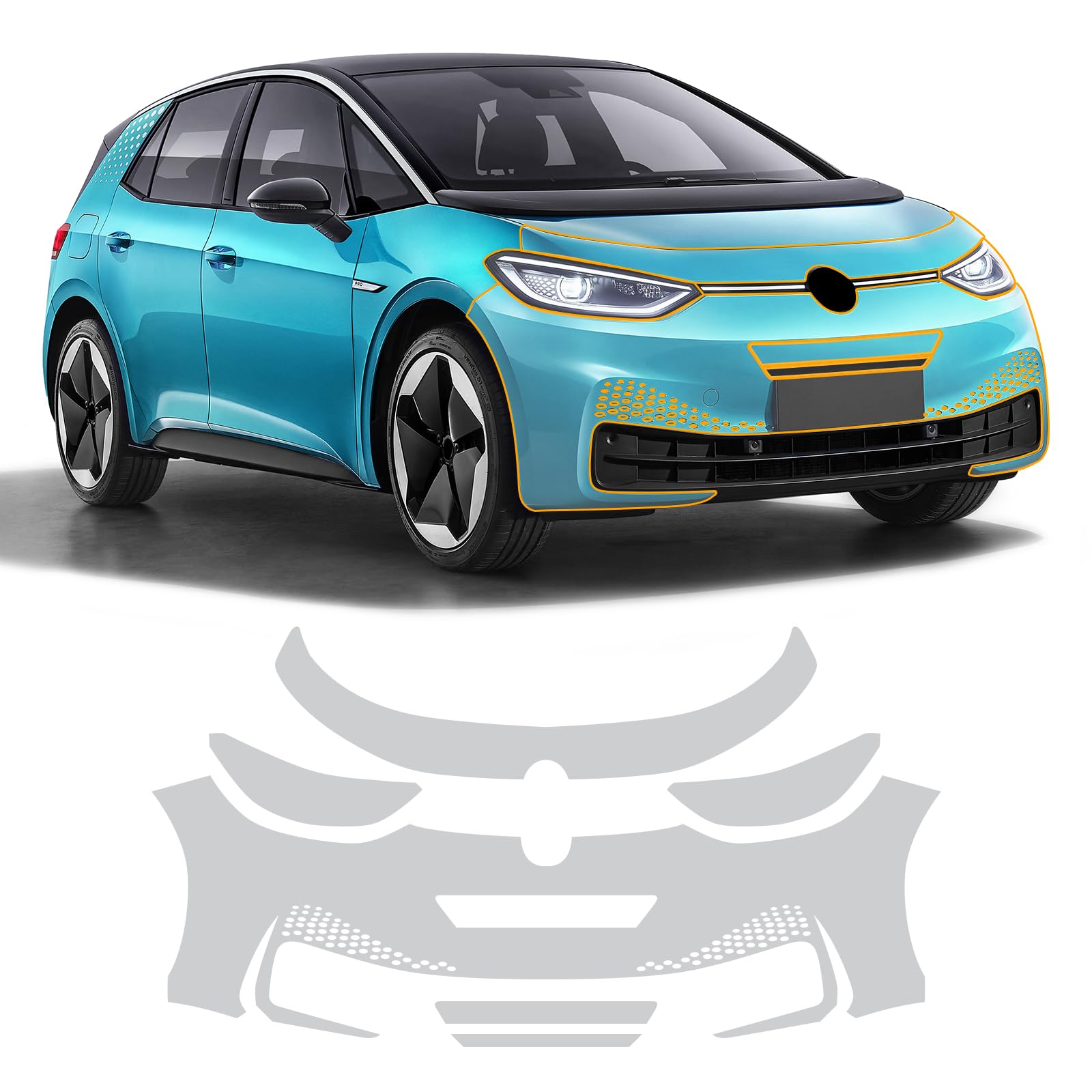 FDAIUN Vorgeschnittene Autolack-Schutzfolie für VW ID.3 ID3 ID 3 2020-2023 Glänzend Klar PPF Selbstheilende TPU HD Lackschutzfolie Kratzschutz Zubehör (Frontstoßstange+Scheinwerfer 6St) von FDAIUN