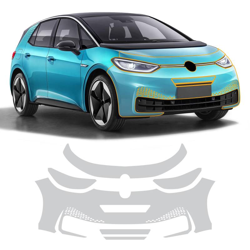 FDAIUN Vorgeschnittene Autolack-Schutzfolie für VW ID.3 ID3 ID 3 2020-2023 Glänzend Klar PPF Selbstheilende TPU HD Lackschutzfolie Kratzschutz Zubehör (Frontstoßstange+Scheinwerfer 6St) von FDAIUN