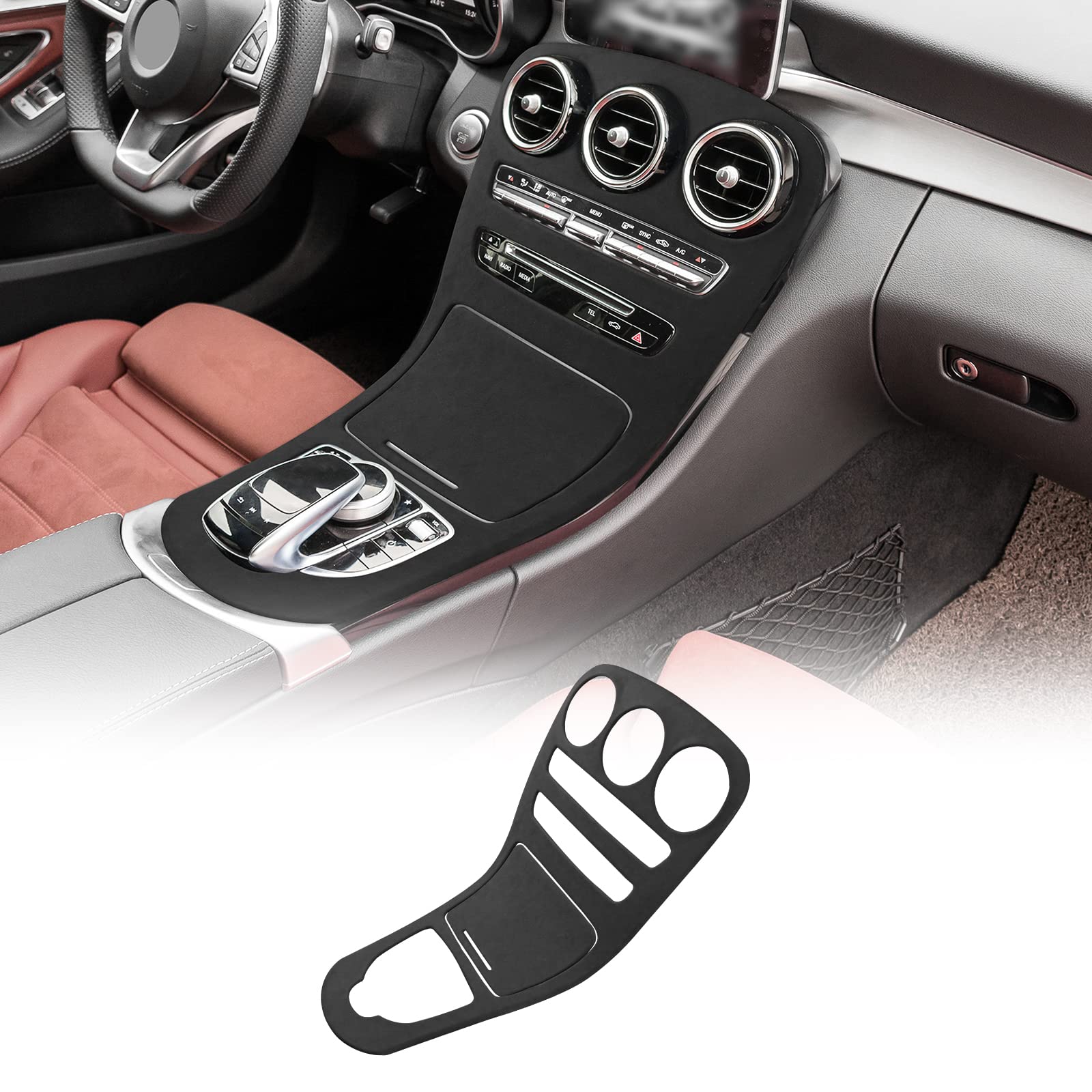 FDAIUN für Mercedes-Benz C-Klasse W205 2015-2018 Alcantarn Mittelkonsole Dekor Schalttafelabdeckung für die Mittelkonsole Schwarz (ohne die Uhr) von FDAIUN