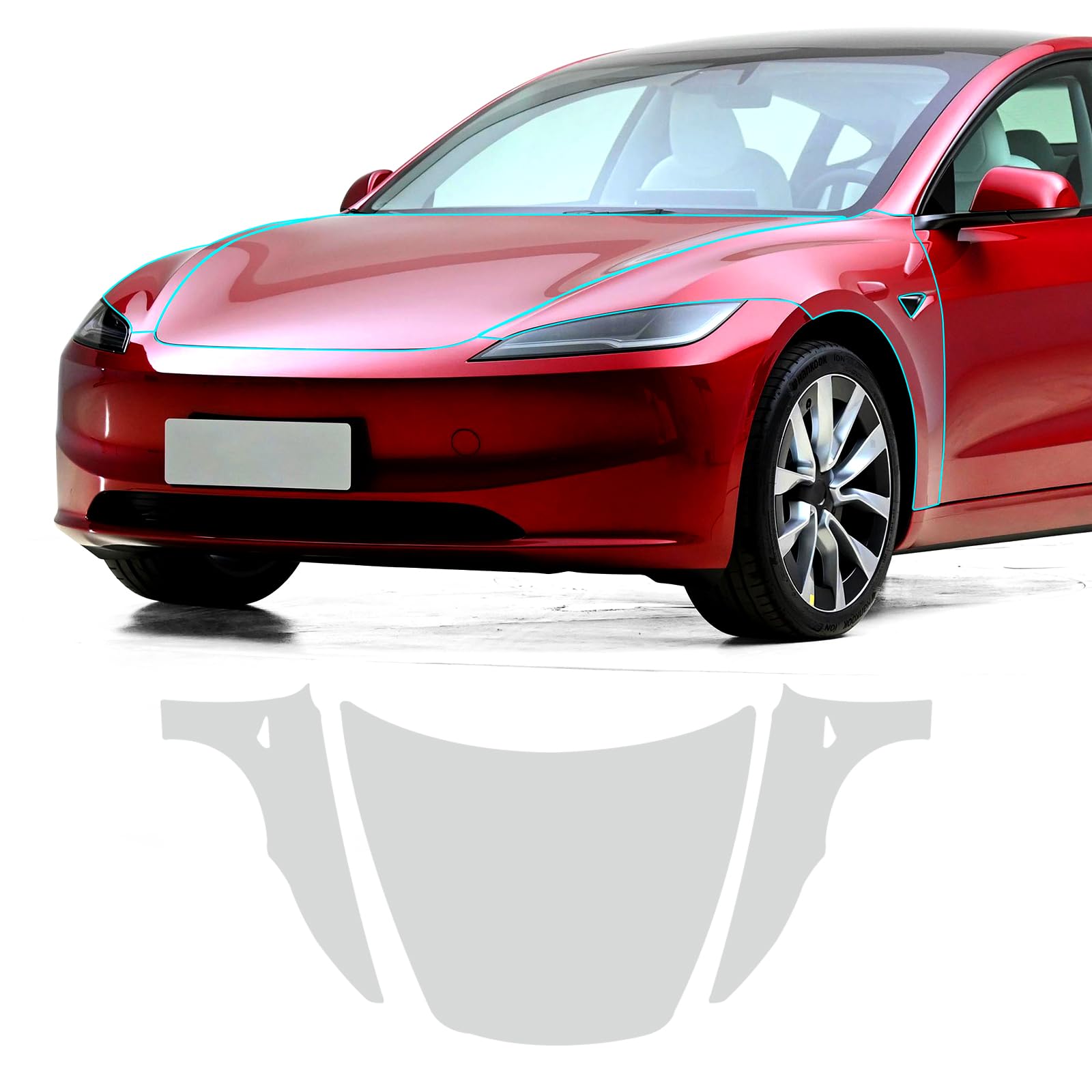 FDAIUN für Tesla Modell 3 Highland 2024 TPU Transparente Folie Auto Schutzfolie Aus Blasenfrei mit Installationszubehör 3Stück (Motorhaube+Kotflügel) von FDAIUN