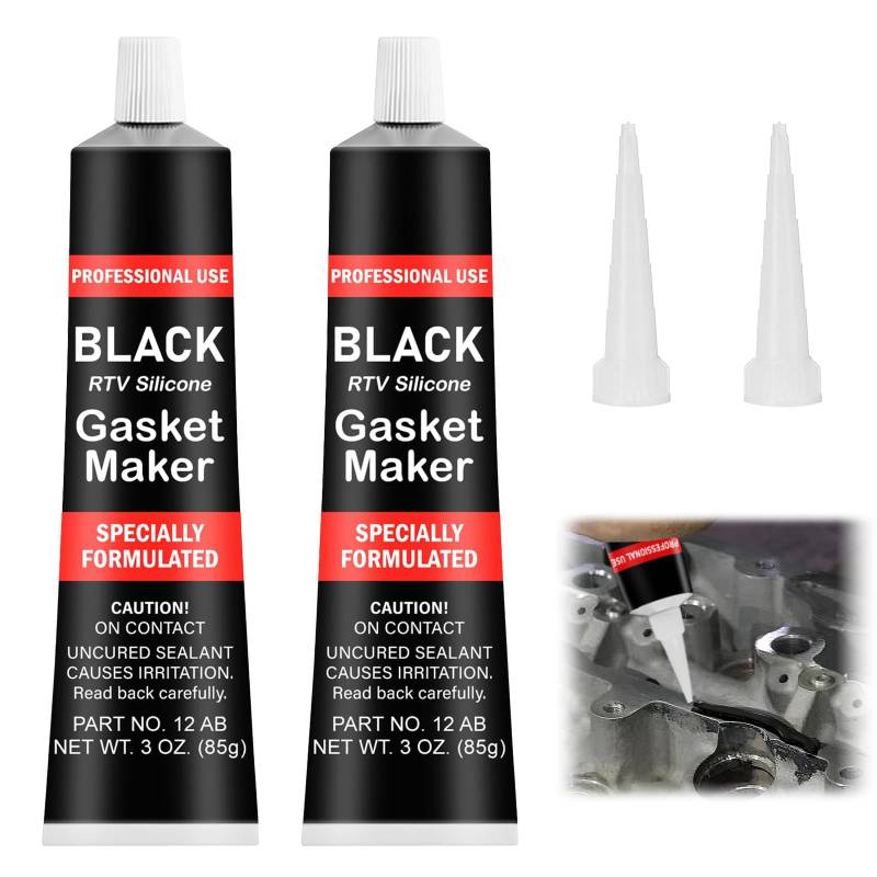 2 Stück Auspuff Dichtmasse Motordichtmasse, Dichtmasse Motor Schwarz für Reparatur Kfz-Motorradmaschinen, Hochtemperatur Silikon bis +343°C, Hitzebeständig Zylinderkopf Dichtmittel, 85g Dichtmasse Kfz von FDJZXW
