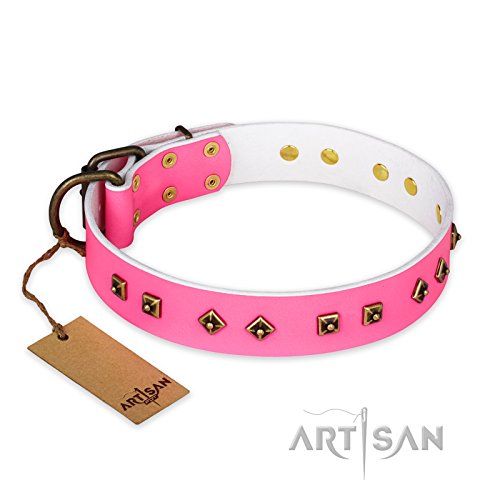 FDT Handwerker Hundehalsband, Leder, rosa – "Dimonds & Squares" – Exklusiv Handgefertigtes Produkt – 1 1/5,1 cm (40 mm) breit – inkl. Geschenkbox von FDT Artisan