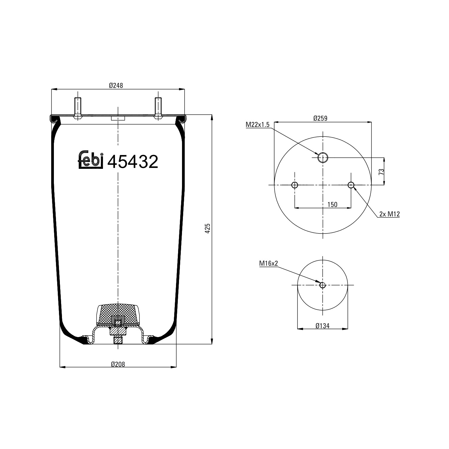 FEBI BILSTEIN Federbalg, Luftfederung 45432 0542942040,0542943280,0542943450 von FEBI BILSTEIN