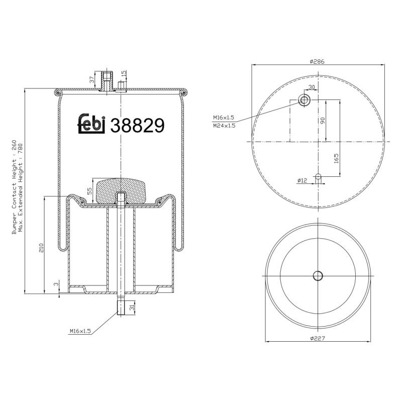 FEBI BILSTEIN Federbalg, Luftfederung VOLVO,RENAULT TRUCKS 38829 22025568,5010557355,7422025556 20722412 von FEBI BILSTEIN