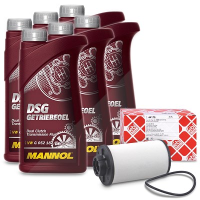 Febi Bilstein DCG Getriebeölfilter + 6x 1l Getriebeöl für Audi, Seat, Skoda, VW von FEBI BILSTEIN