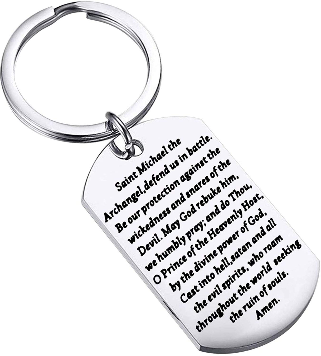FEELMEM Religiöses Geschenk Michael der Erzengel Gebet Schlüsselanhänger Michael Erzengel Gebet Schützen Sie uns Schlüsselanhänger, silber, Mitte FEELMEM Religiöses Geschenk Michael der Erzengel Gebet Schlüsselanhänger Michael Erzengel Gebet Schützen Sie uns Schlüsselanhänger, silber, Mitte von FEELMEM