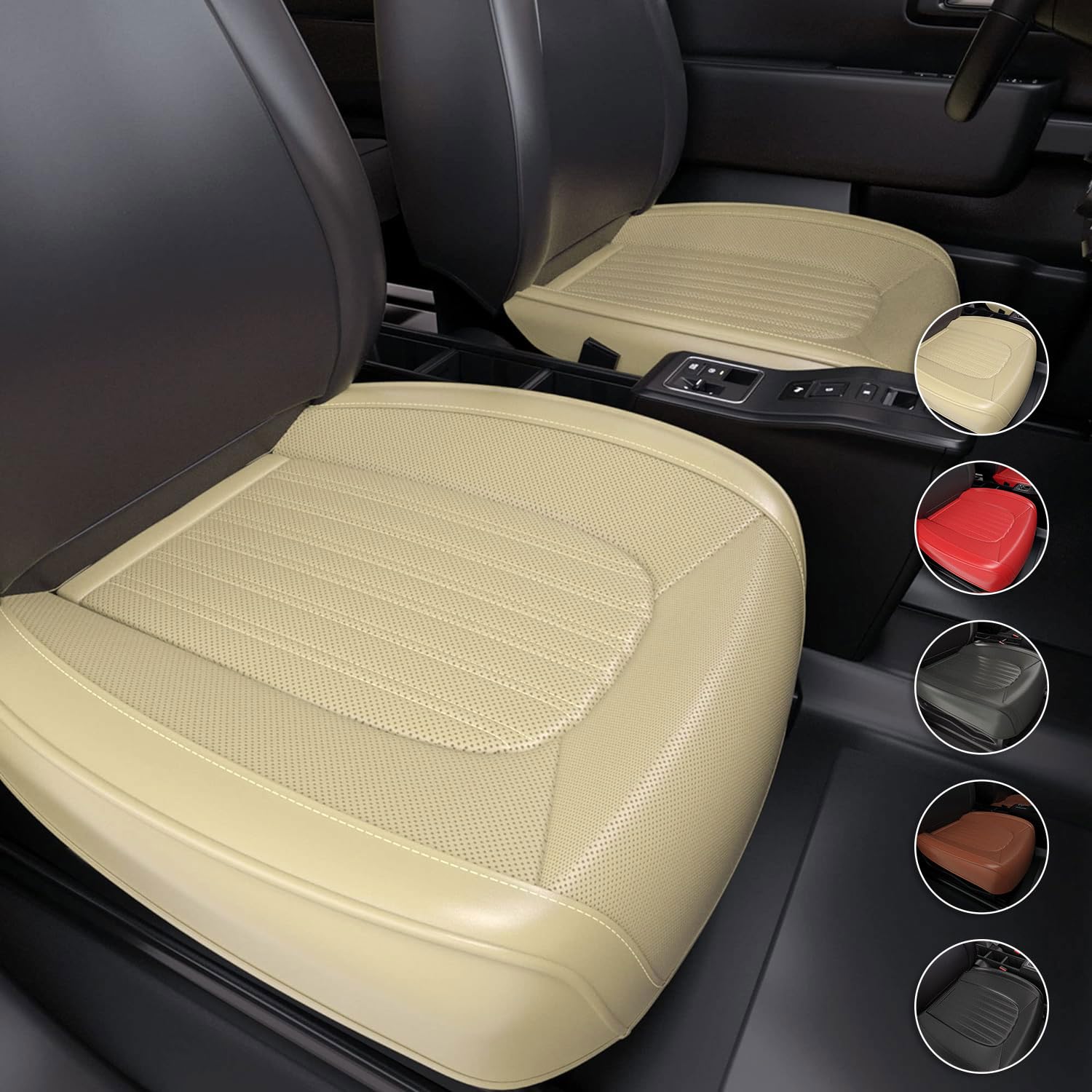 FEELON 2 Stück ZC Autositzbezüge vorne unten Sitzkissenbezüge, wasserdichtes Nappaleder, rutschfest und um die Unterseite, universelle Passform für Limousinen, SUV, Pick-up-LKW, Beige FEELON 2 Stück ZC Autositzbezüge vorne unten Sitzkissenbezüge, wasserdichtes Nappaleder, rutschfest und um die Unterseite, universelle Passform für Limousinen, SUV, Pick-up-LKW, Beige von FEELON