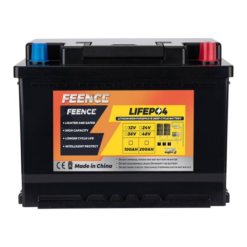 FEENCE LiFePO4 12V 100AH Autobatterie Bluetooth 100A BMS über 5000 Mal Tiefzyklus Lithium Akku 1280W Abschaltschutz bei Niedriger Temperatur für Wohnmobil, Camping, Boot, Solare Heimanlagen von FEENCE
