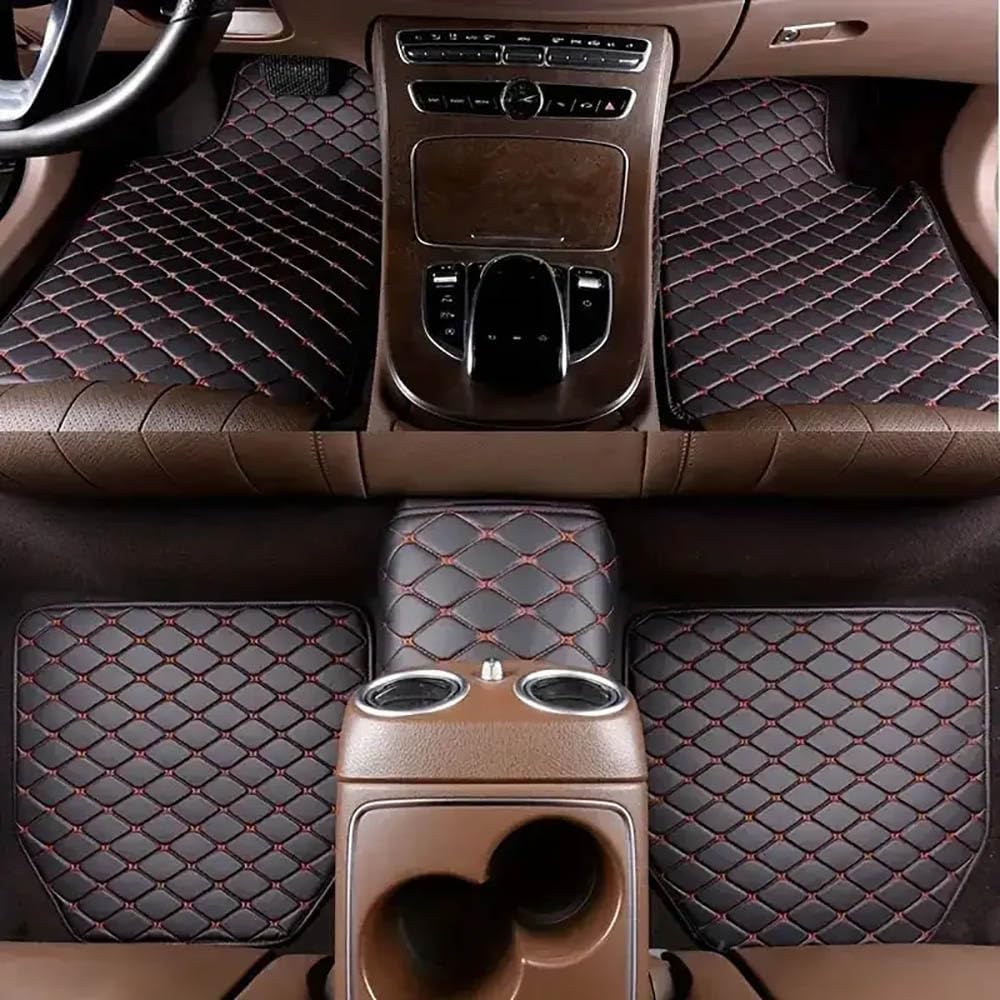 5 Stück Leder Auto Fußmatten für Ford Explorer EV 2022 2023 2024 2025 wasserdichte rutschfeste Fußpolster Schutz Teppich Innenzubehör,Brown, Q,Black+Red-normal 5 Stück Leder Auto Fußmatten für Ford Explorer EV 2022 2023 2024 2025 wasserdichte rutschfeste Fußpolster Schutz Teppich Innenzubehör,Brown, Q,Black+Red-normal von FEIFEISS