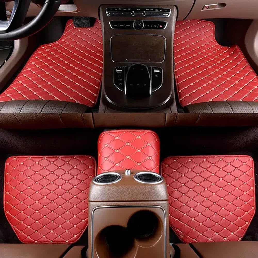 5 Stück Leder Auto Fußmatten für Ford Explorer EV 2022 2023 2024 2025 wasserdichte rutschfeste Fußpolster Schutz Teppich Innenzubehör,Brown, Q,Red-normal 5 Stück Leder Auto Fußmatten für Ford Explorer EV 2022 2023 2024 2025 wasserdichte rutschfeste Fußpolster Schutz Teppich Innenzubehör,Brown, Q,Red-normal von FEIFEISS