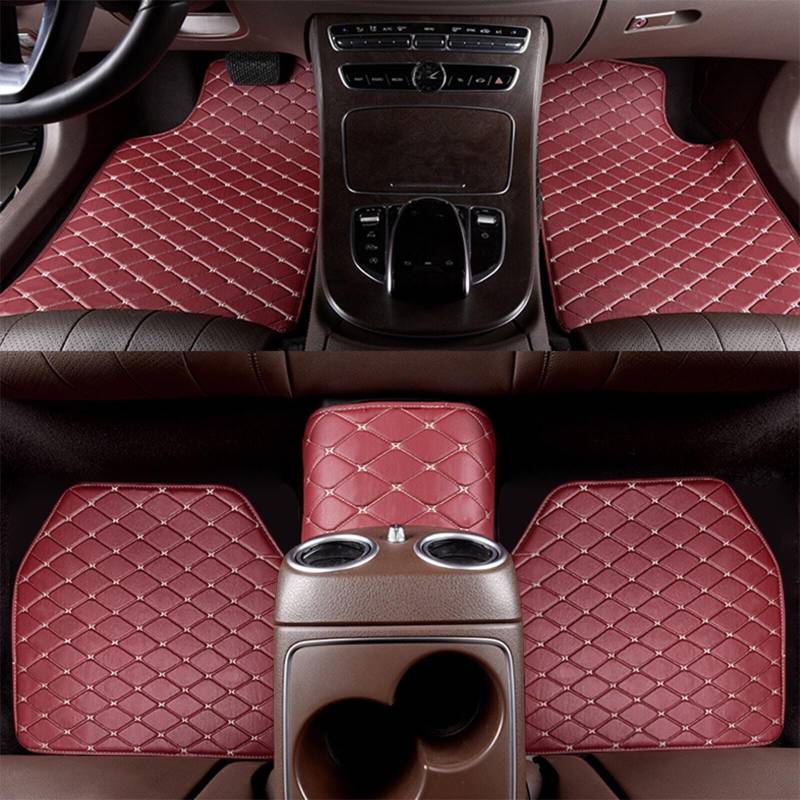 5 Stück Leder Auto Fußmatten für Maserati Ghibli 2014-2021, Wasserdicht Anti-Rutsch Teppich Matten Vorne Hinten Schutz Bodenmatten, Q,C Wine Red-normal von FEIFEISS