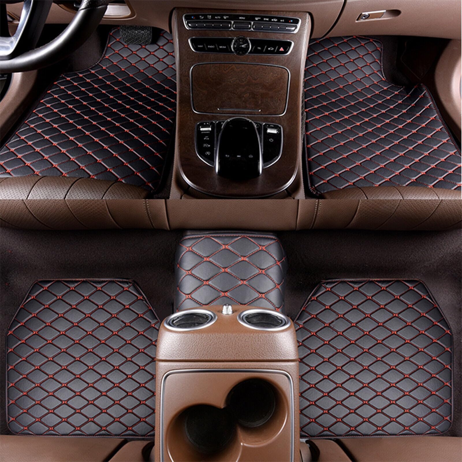 5 Stück Leder Auto Fußmatten für Maserati Ghibli 2014-2021, Wasserdicht Anti-Rutsch Teppich Matten Vorne Hinten Schutz Bodenmatten, Q,D BlackRed-normal 5 Stück Leder Auto Fußmatten für Maserati Ghibli 2014-2021, Wasserdicht Anti-Rutsch Teppich Matten Vorne Hinten Schutz Bodenmatten, Q,D BlackRed-normal von FEIFEISS