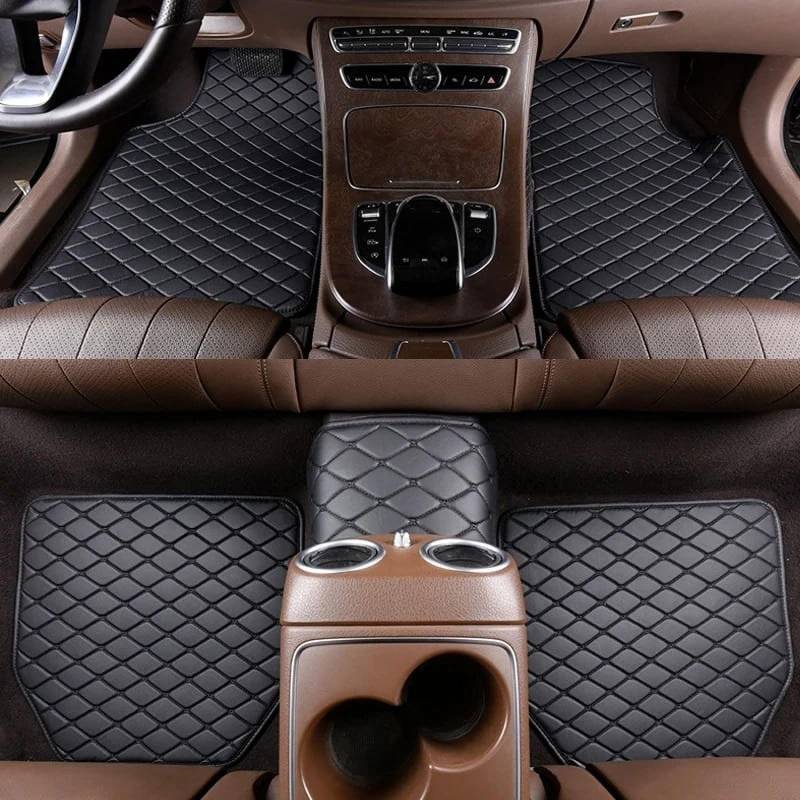 5 Stück Leder Auto Fußmatten für Maserati Ghibli 2014-2021, Wasserdicht Anti-Rutsch Teppich Matten Vorne Hinten Schutz Bodenmatten, Q,E Black-normal von FEIFEISS