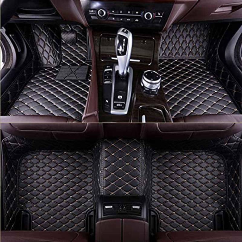 Auto Bodenmatte Fußmatten für Mercedes Benz CLA Shooting Brake 2020-2023 2024 2025, Nach Maß Allwetterschutz Leder Fussmatten Vorne und Hinten Automatten Set,Black-Red, Q,Black-beige-normal von FEIFEISS