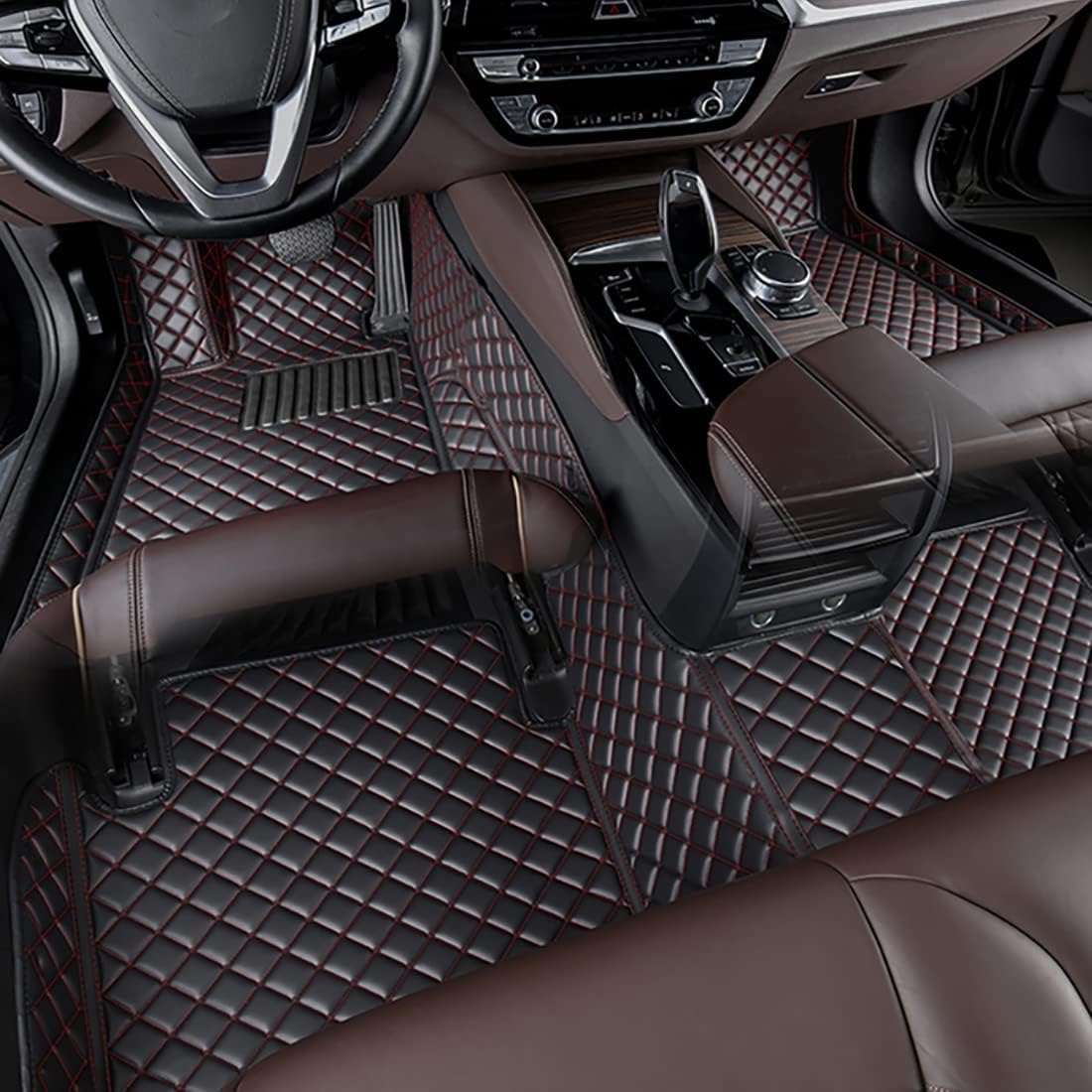 Auto FußMatten Passend für Audi Q7 4L (7-seat) 2005-2010 2011 2012 2013 2014 2015 (with Slide), All Inclusive Leder Bodenmatte ZubehöR, wasserdichte rutschfeste Allwetter Fussmatten, Q von FEIFEISS