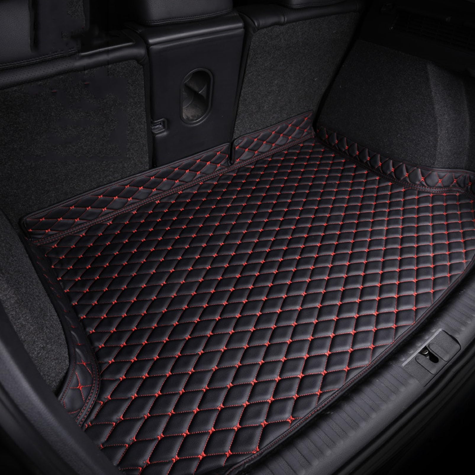 Auto-Kofferraummatten aus Leder für Opel Adam 2012-2020, Cargo-Teppich, Kofferraummatte, Kratzfeste Matte, Innenzubehör,a/Black-Red von FELEA