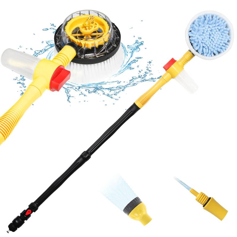 Rotierende Autowaschbürste, Autowaschbürste mit langem Griff, Automatische Schaum-Car Wash-Kit mit Autoreinigungsbürste, Hochdruckreinigerpistole und Schlauchdüse für Autos, Höfe, Gärten, Haustiere von FEMBW