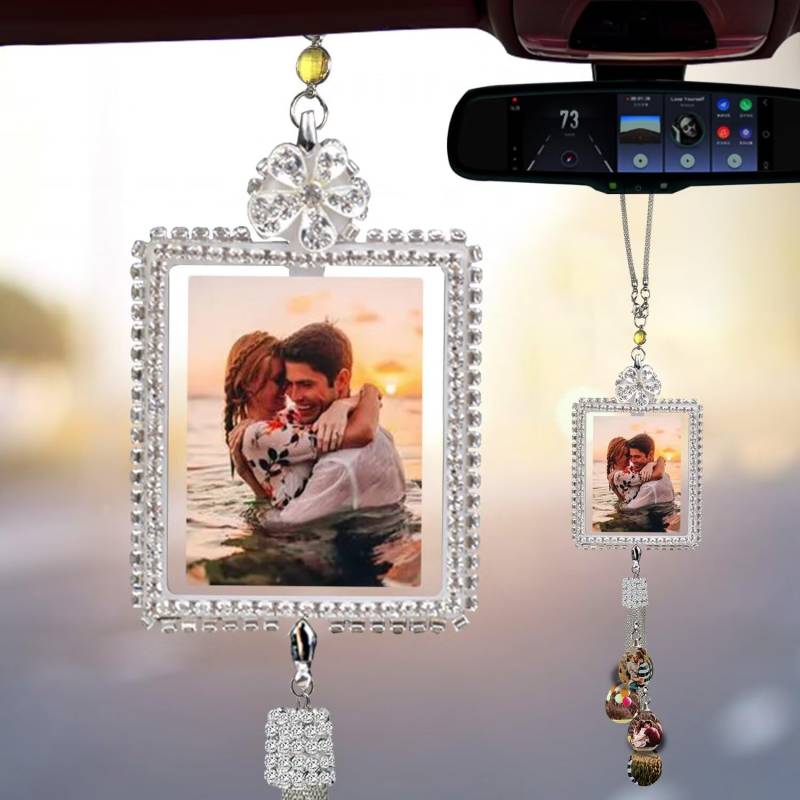Individueller Auto-Rückspiegel Kristall-Anhänger, Personalisierter Foto-Anhänger, Innenraum Dekorationen, Kristall Fotorahmen von FENGHUO