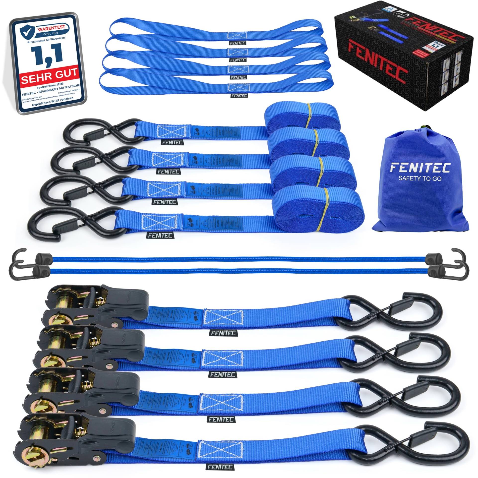 4X Premium Spanngurte mit Ratsche und Haken 1000kg Reißfest 5m 25mm - EN12195-2 Zurrgurte mit ratsche, Spanngurte mit Haken Zurrgurte als Motorrad Spanngurt Ladungssicherung Umzüge Quad von FENITEC