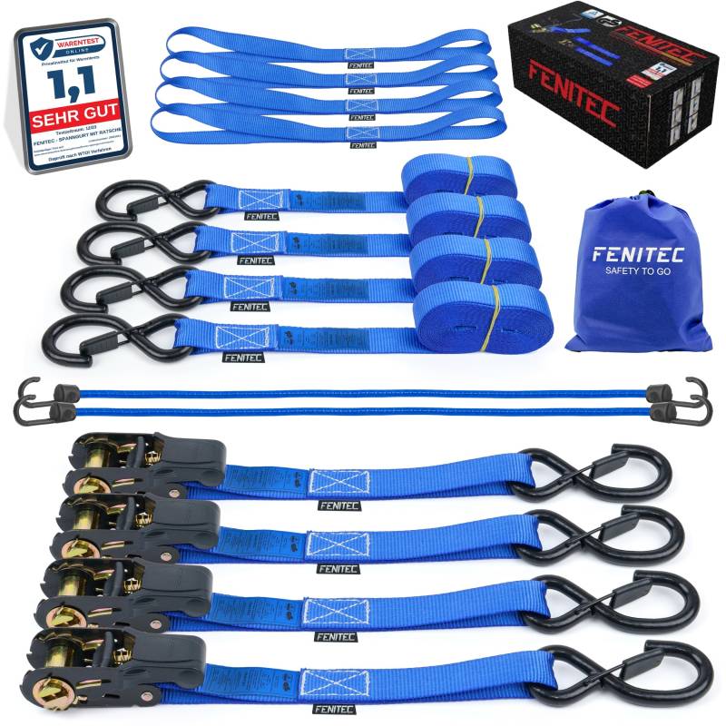 4X Premium Spanngurte mit Ratsche und Haken 1000kg Reißfest 5m 25mm - EN12195-2 Zurrgurte mit ratsche, Spanngurte mit Haken Zurrgurte als Motorrad Spanngurt Ladungssicherung Umzüge Quad von FENITEC