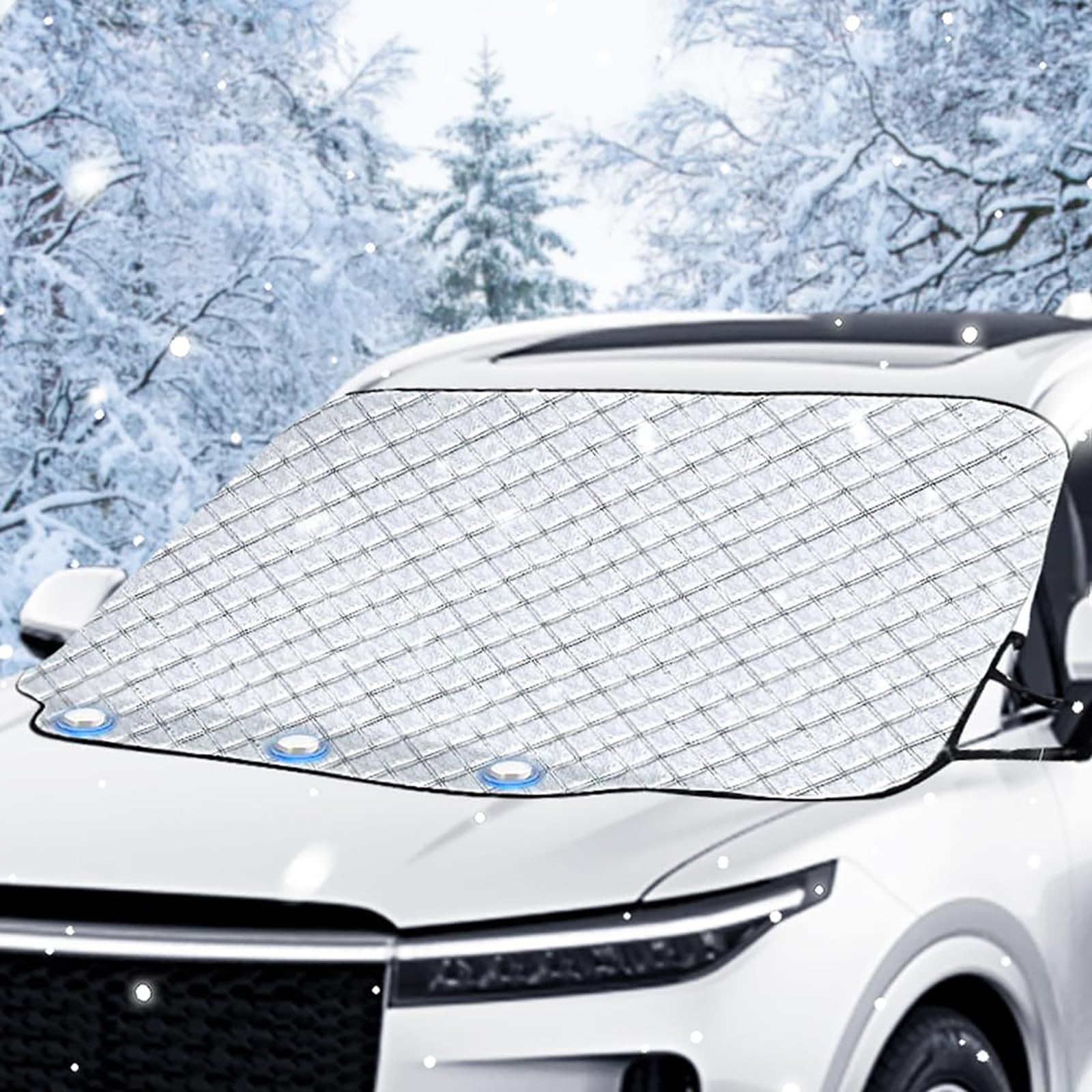 Auto Winter Frontscheibenabdeckung Für Hyundai Bayon, Magnet Faltbare Auto Windschutzscheibenabdeckung Frostschutzfolie mit Seitenspiegelabdeckung Fixierung von FENOQ