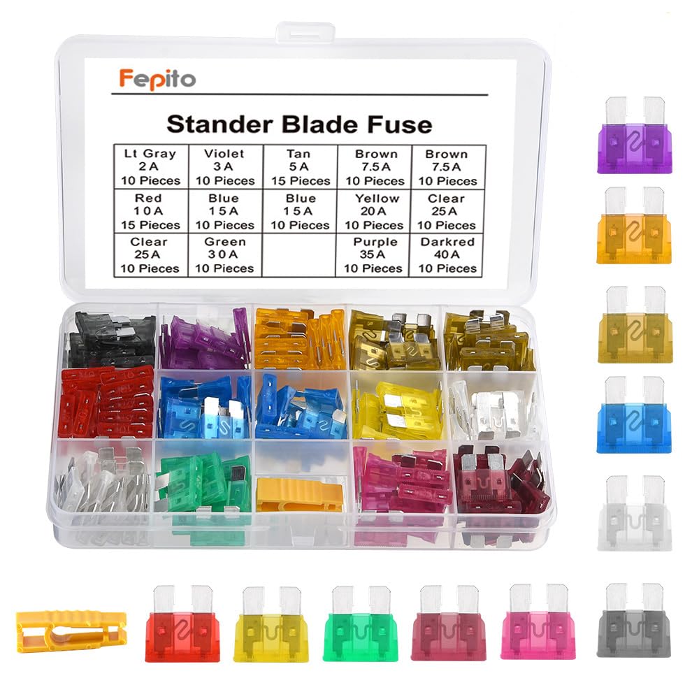 FEPITO 150pcs Standard Auto Sicherungen Sicherung Klinge Sortiment 2A 3A 5A 7.5A 10A 15A 20A 25A 30A 35A 40A für Auto Auto mit 1 Klinge Sicherung Extraktor und 1 Aufbewahrungsbox FEPITO 150pcs Standard Auto Sicherungen Sicherung Klinge Sortiment 2A 3A 5A 7.5A 10A 15A 20A 25A 30A 35A 40A für Auto Auto mit 1 Klinge Sicherung Extraktor und 1 Aufbewahrungsbox von FEPITO