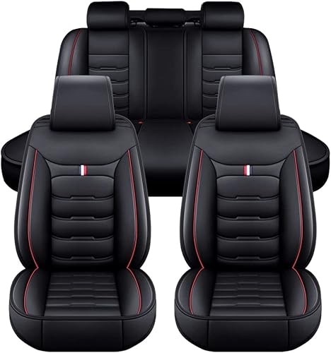 FESTAS Auto Sitzbezüge für VW Golf 7 Variant/Golf Variant R R-Line Wagon, 5 Seats PU Leder Vollständige Abdeckung wasserdichte Gemütlich Sitze Vorne und Hinten Autositzbezüge,Standard_Set-D_Black_Red von FESTAS