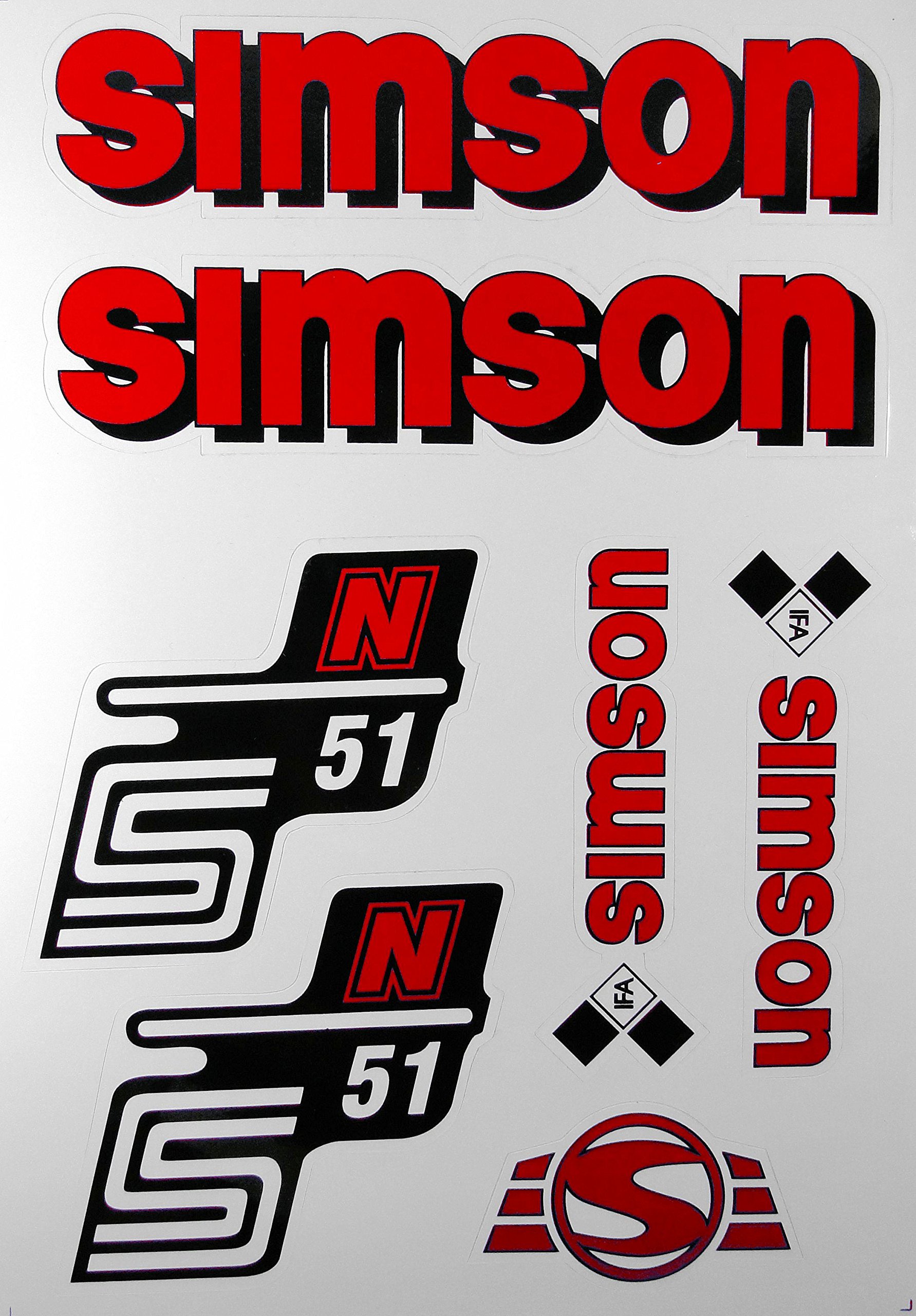 Aufkleber-Set rot für Simson S51N Seitendeckel und Tank von FEZ
