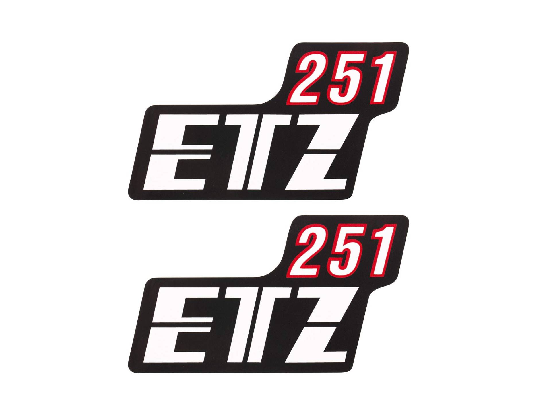 FEZ Set: 2x Schriftzug (Folie) ""ETZ 251"" schwarz/weiß/rot für Seitendeckel - für MZ ETZ251 von FEZ