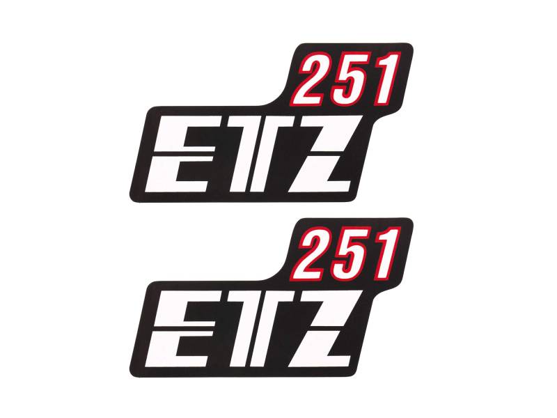 Set: 2x Schriftzug (Folie) "ETZ 251" schwarz/weiß/rot für Seitendeckel - für MZ ETZ251 von FEZ