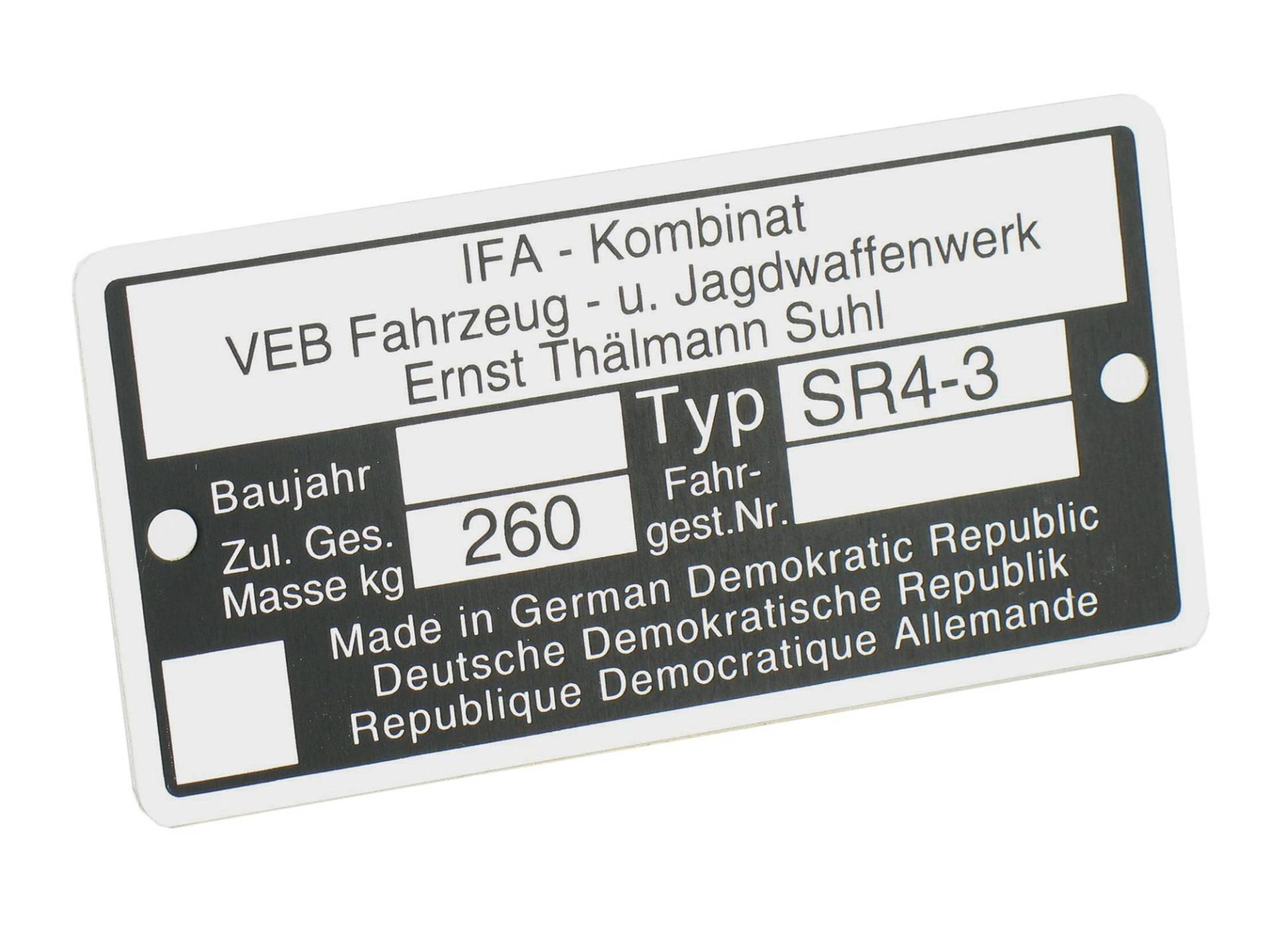 FEZ Typenschild SR4/3 Aluminiumplakette von FEZ