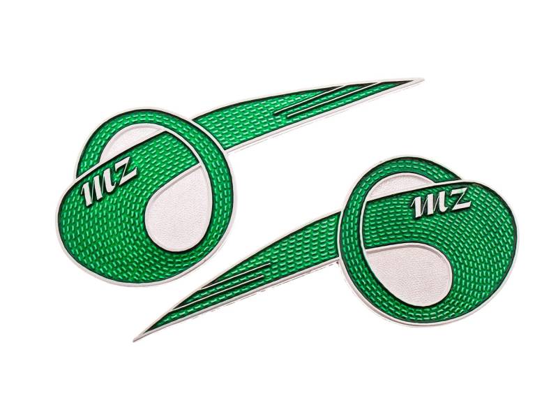 Set: 2x Plakette "MZ" Alu, geschwungen, klein - für MZ RT125/2, RT125/3 von FEZ