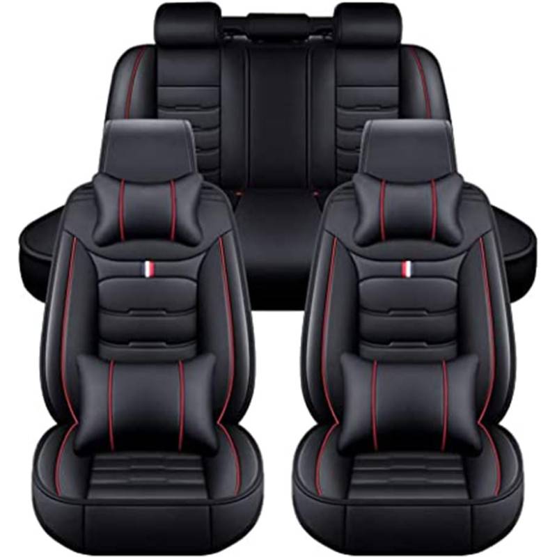 FFOCUS PU Leather Sitzbezüge Auto für VW Taigo/Taigo R-Line SUV Crossover,Sitzschoner Sitzbezug Wasserdicht Vordersitze Rücksitze Sitzbezügesets Autozubehör,A-Black red von FFOCUS